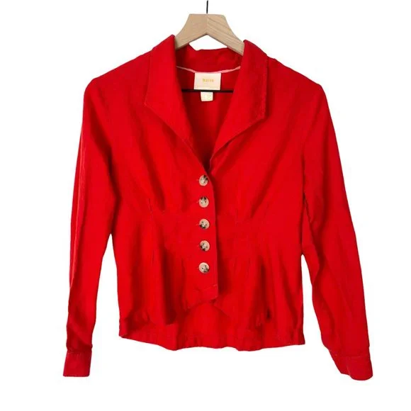 Anthropologie Maeve Linen Delia Tailored Blouse Pleated Button Down Blazer Shirt - Picture 4 of 8